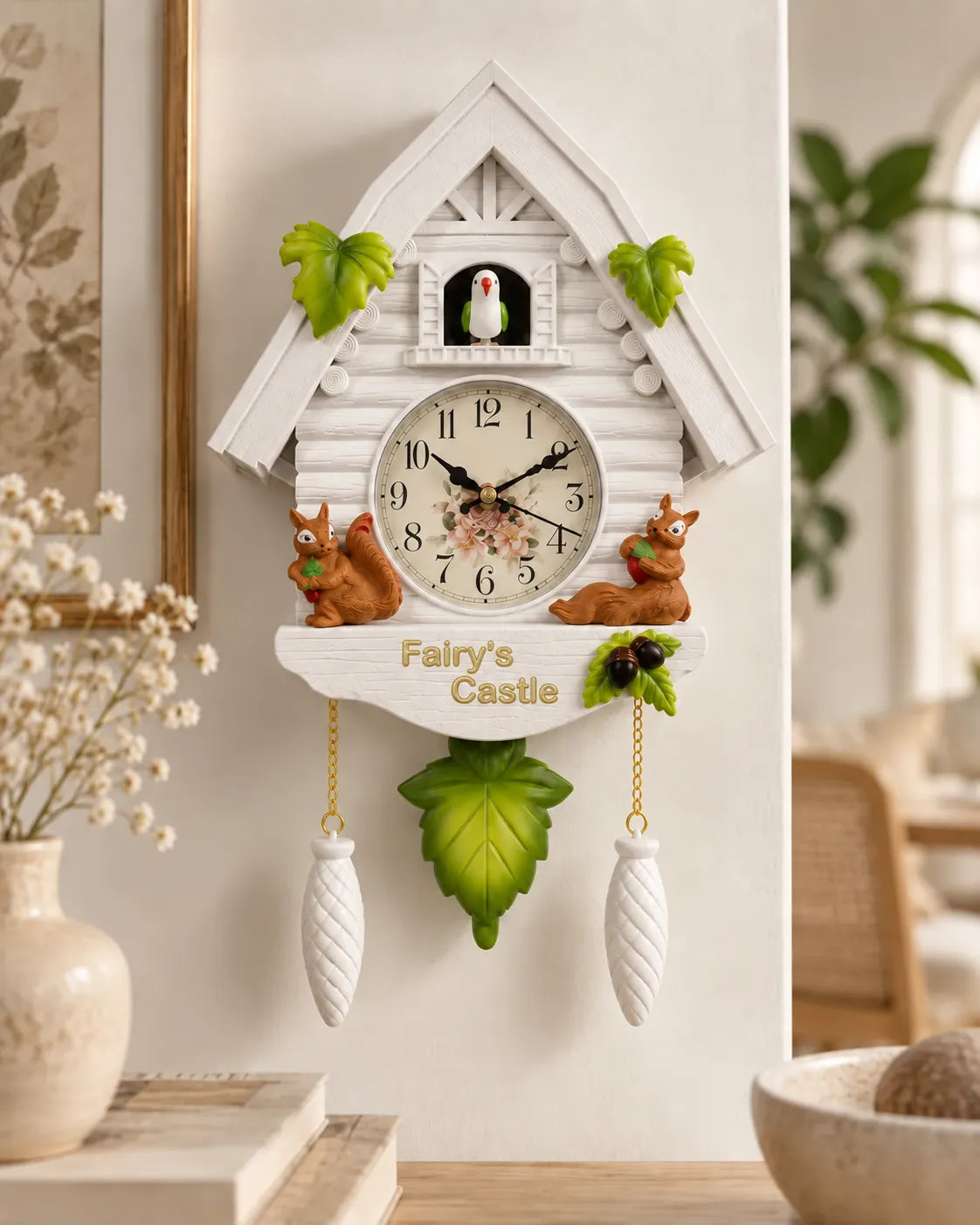 Horloge Coucou Maison Féérique en Résine avec Sonnerie et Balancier