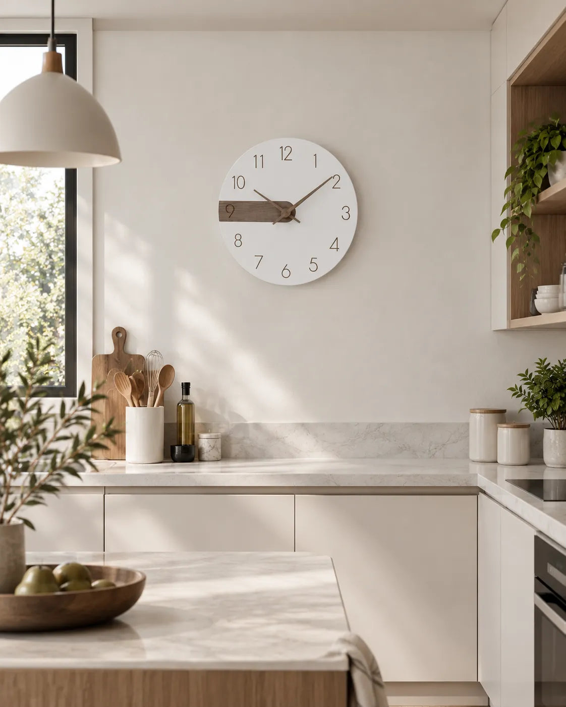 Horloge Murale Bois et Acrylique Blanc 30 cm Silencieuse