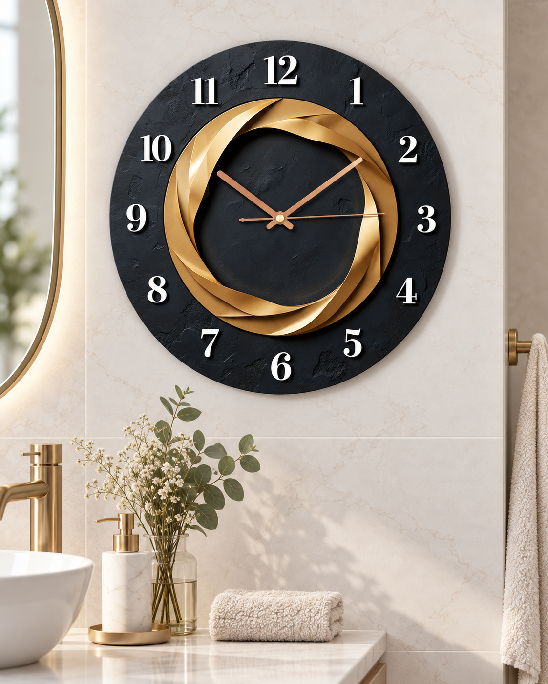 Horloge Murale Spirale Dorée Silencieuse — 2 Tailles