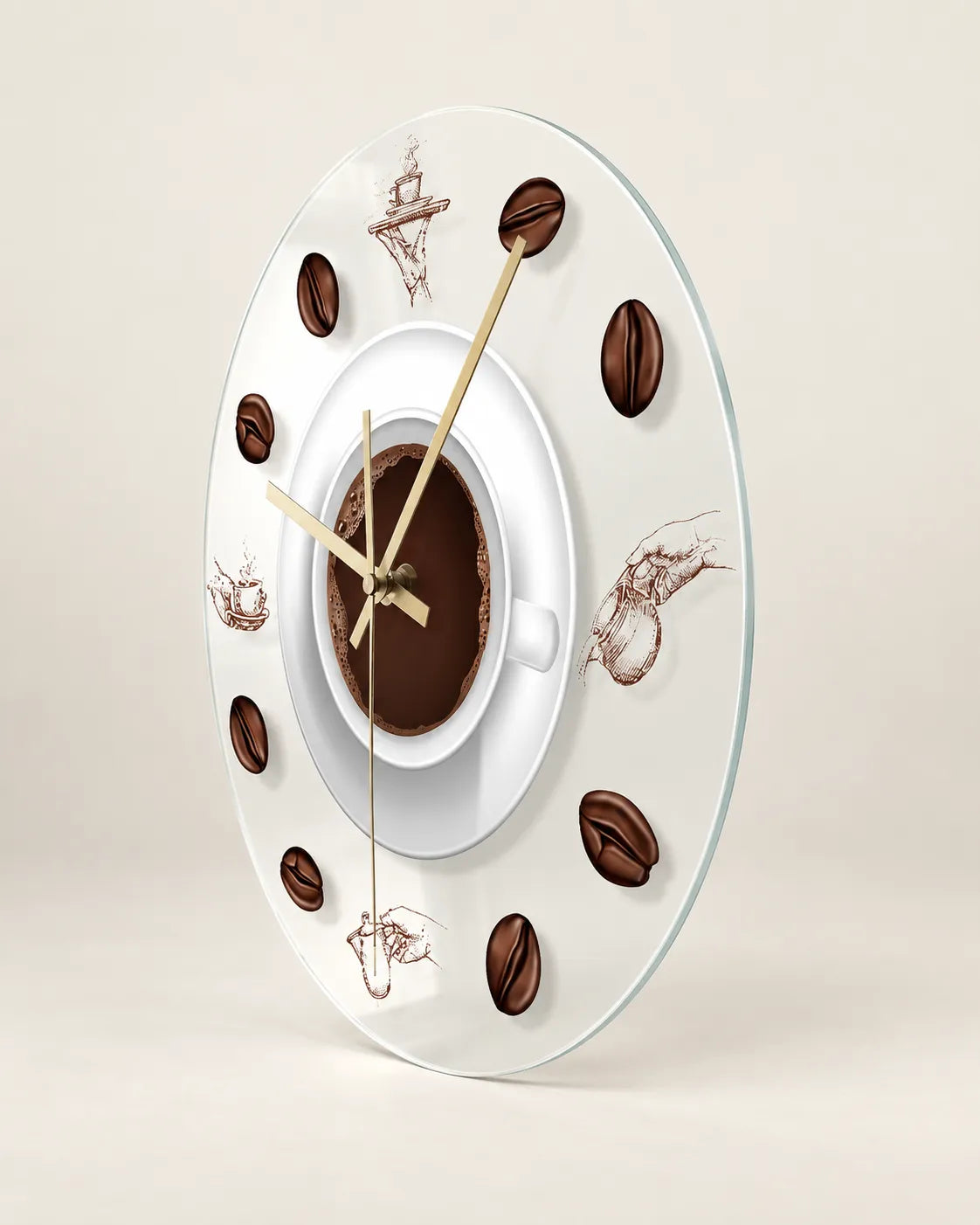 Horloge Murale Cuisine Motif Café Acrylique 30 cm — LED en Option