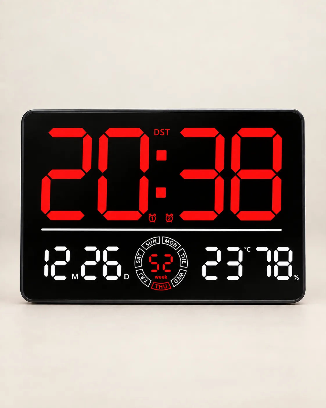 Horloge Murale Numérique LED 33 cm Double Alarme et Compte à Rebours