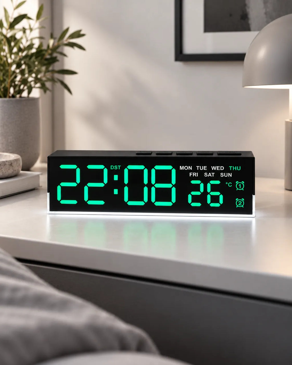 Réveil Numérique LED 16,8 cm Double Alarme et Lumière d’Ambiance