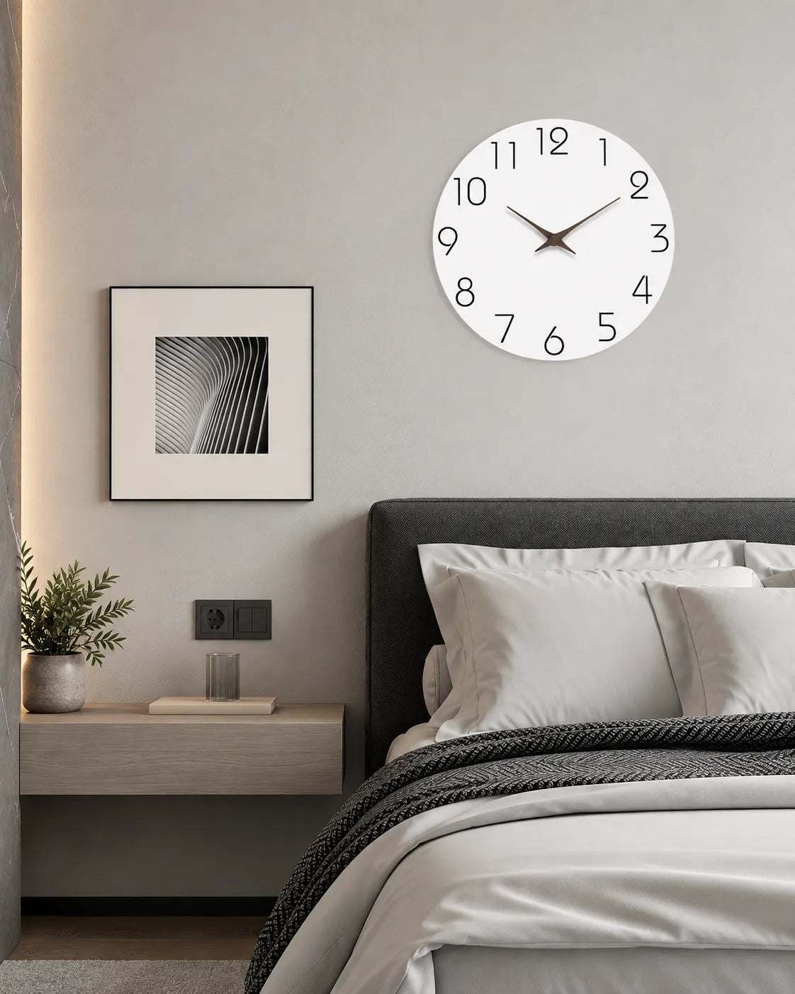 Horloge Murale Bois Motif Blanc Silencieuse — 4 Tailles