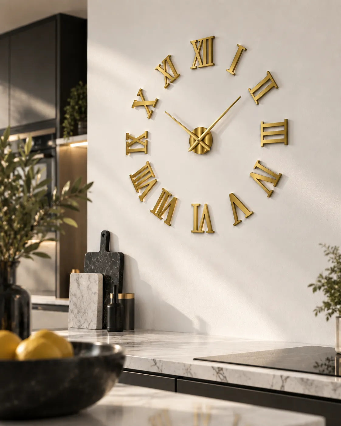 Grande Horloge Murale DIY Miroir Chiffres Romains Silencieuse