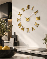 Grande Horloge Murale DIY Miroir Chiffres Romains Silencieuse