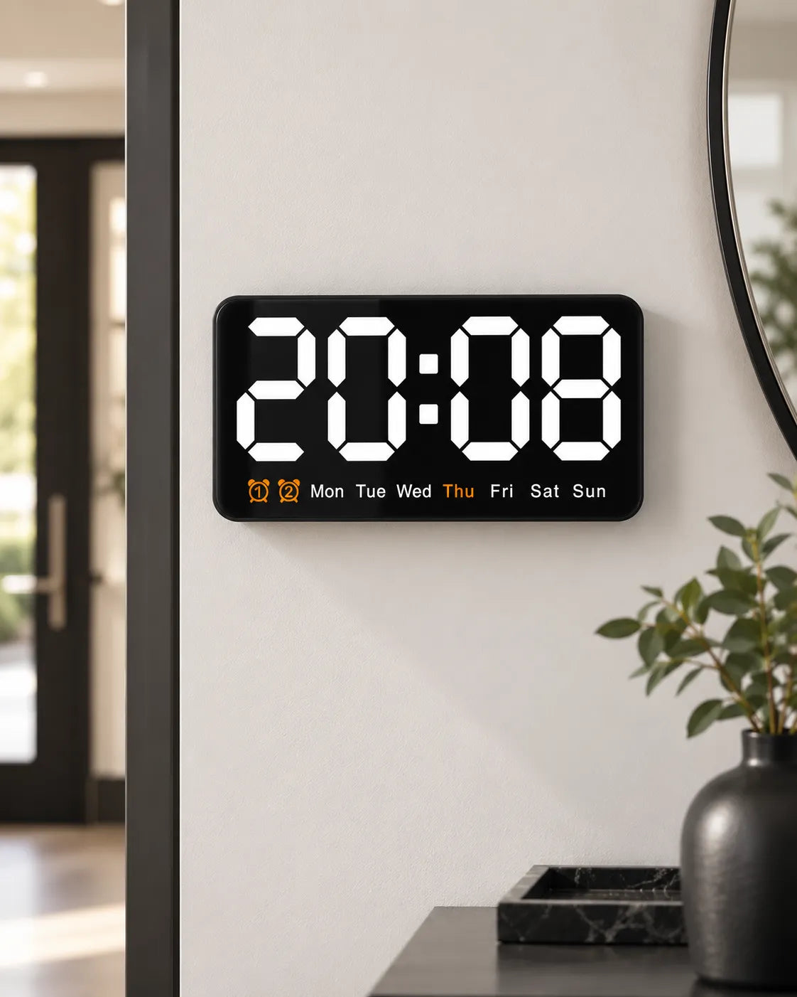 Horloge Murale LED 21,5 cm Activation Sonore et Double Alarme