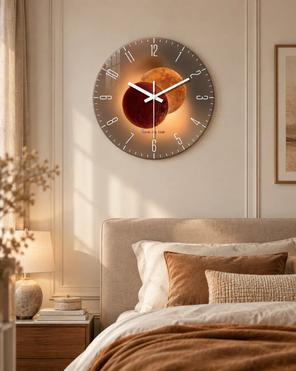 Horloge Murale Verre Trempé Motif Ombres Silencieuse — 3 Tailles