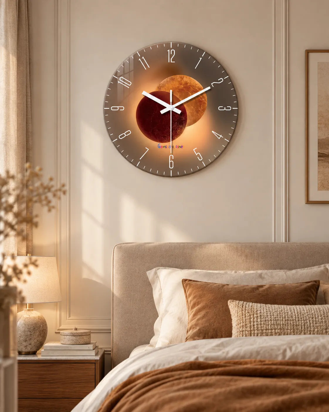 Horloge Murale Verre Trempé Motif Ombres Silencieuse — 3 Tailles