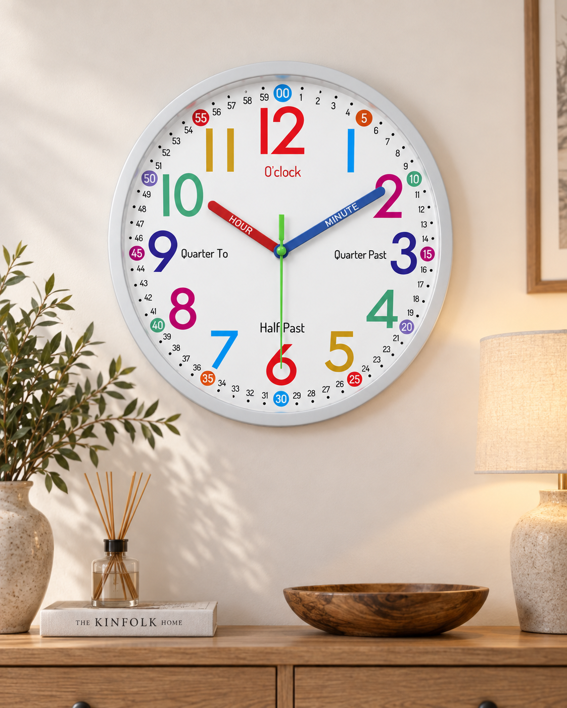 Horloge Murale Ronde Minimaliste Verre et Plastique Silencieuse