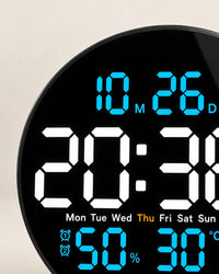 Horloge Murale LED Ronde 25 cm Double Alarme et Calendrier