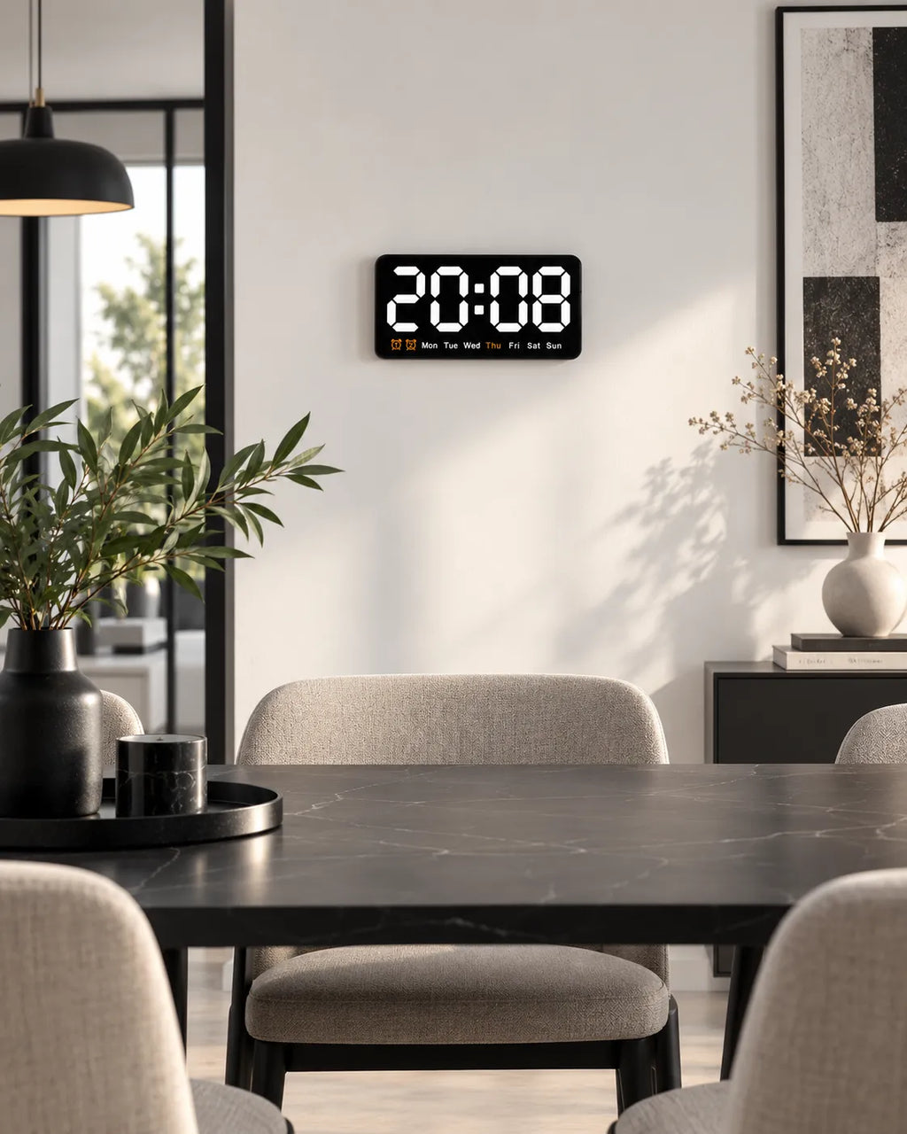 Horloge Murale LED 21,5 cm Activation Sonore et Double Alarme