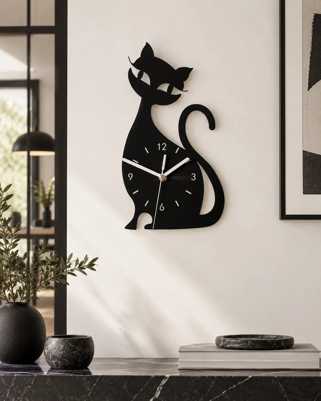 Horloge Murale Chat Acrylique 30 × 17 cm Silencieuse