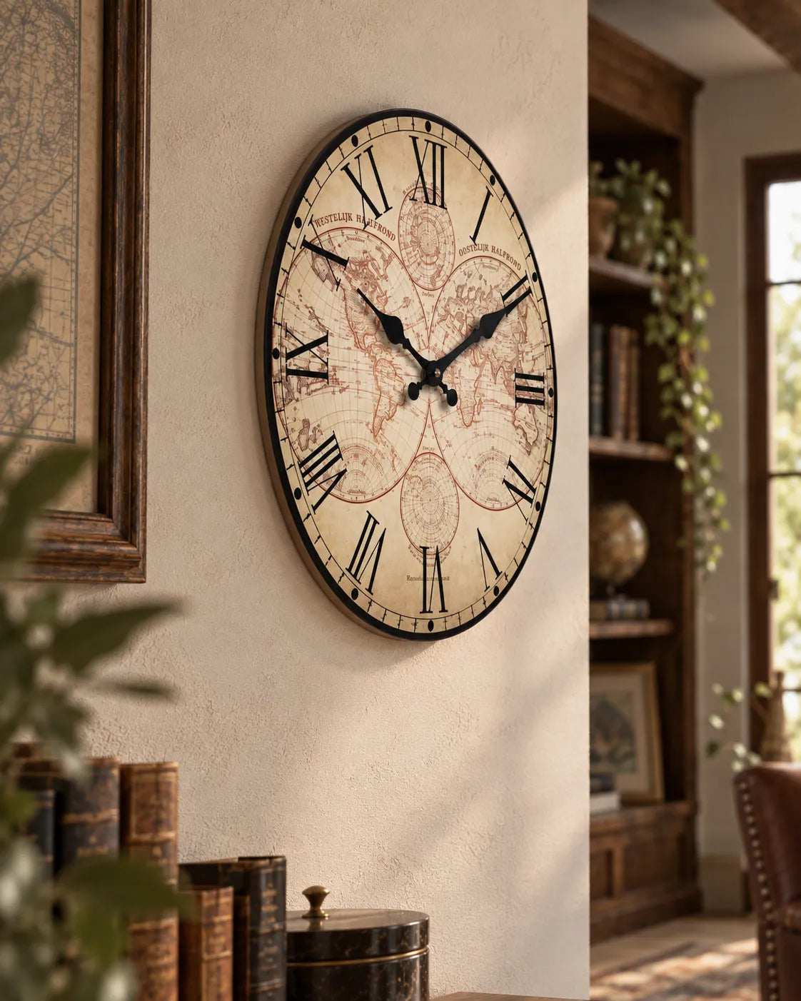 Horloge Murale Bois Marine Motif Boussole Silencieuse — 4 Tailles