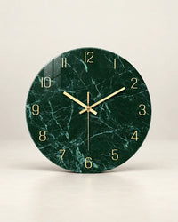 Horloge Murale Verre Trempé Effet Marbre Vert Foncé — 3 Tailles