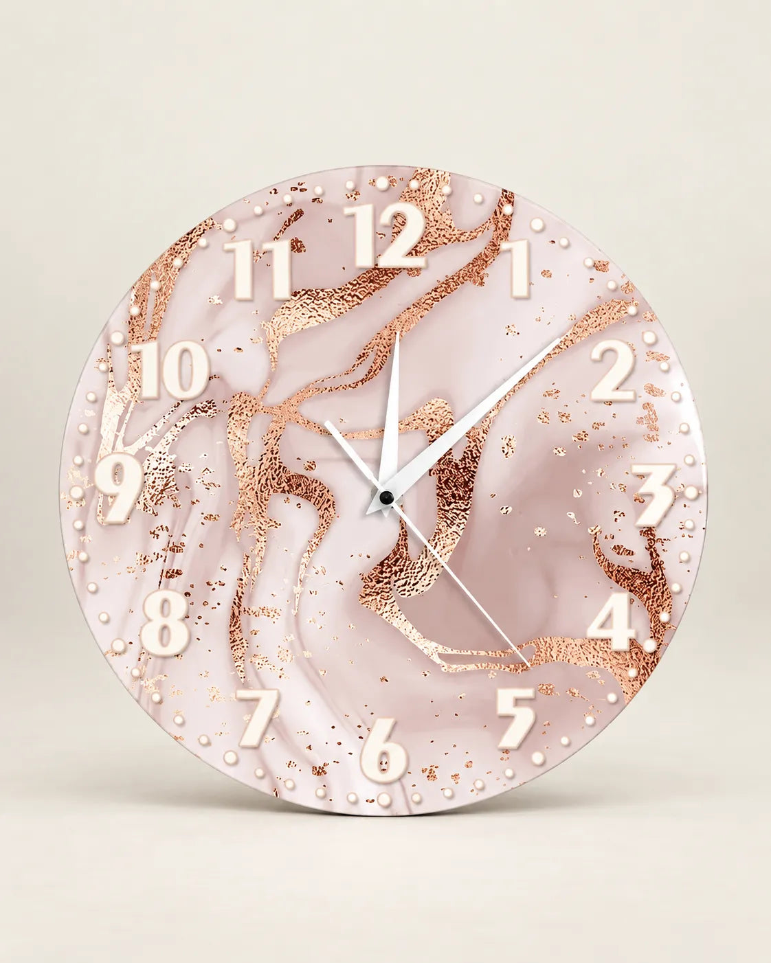 Horloge Murale Acrylique Effet Marbre Rose et Or Rose 30 cm Silencieuse