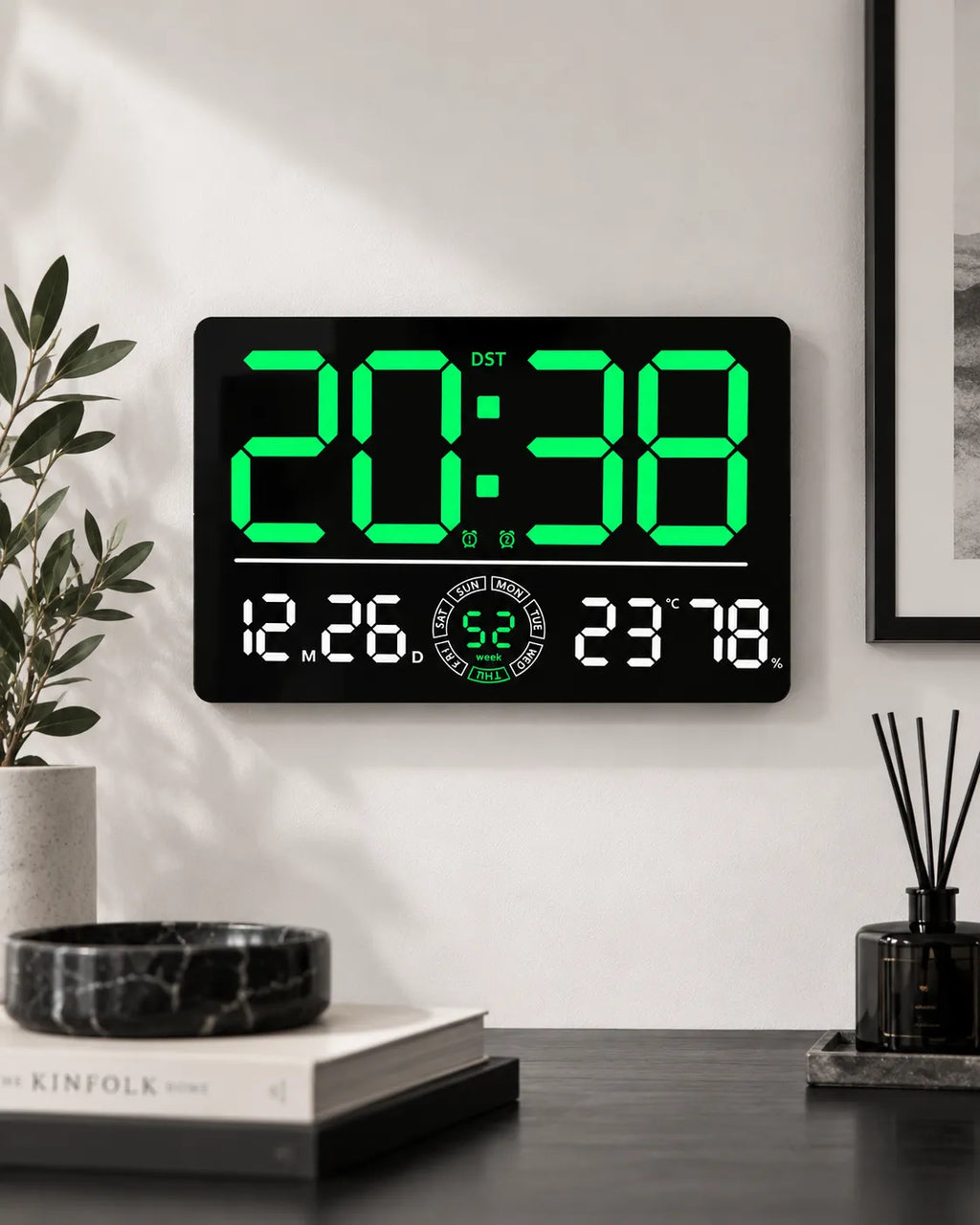 Horloge Murale Numérique LED 33 cm Double Alarme et Compte à Rebours