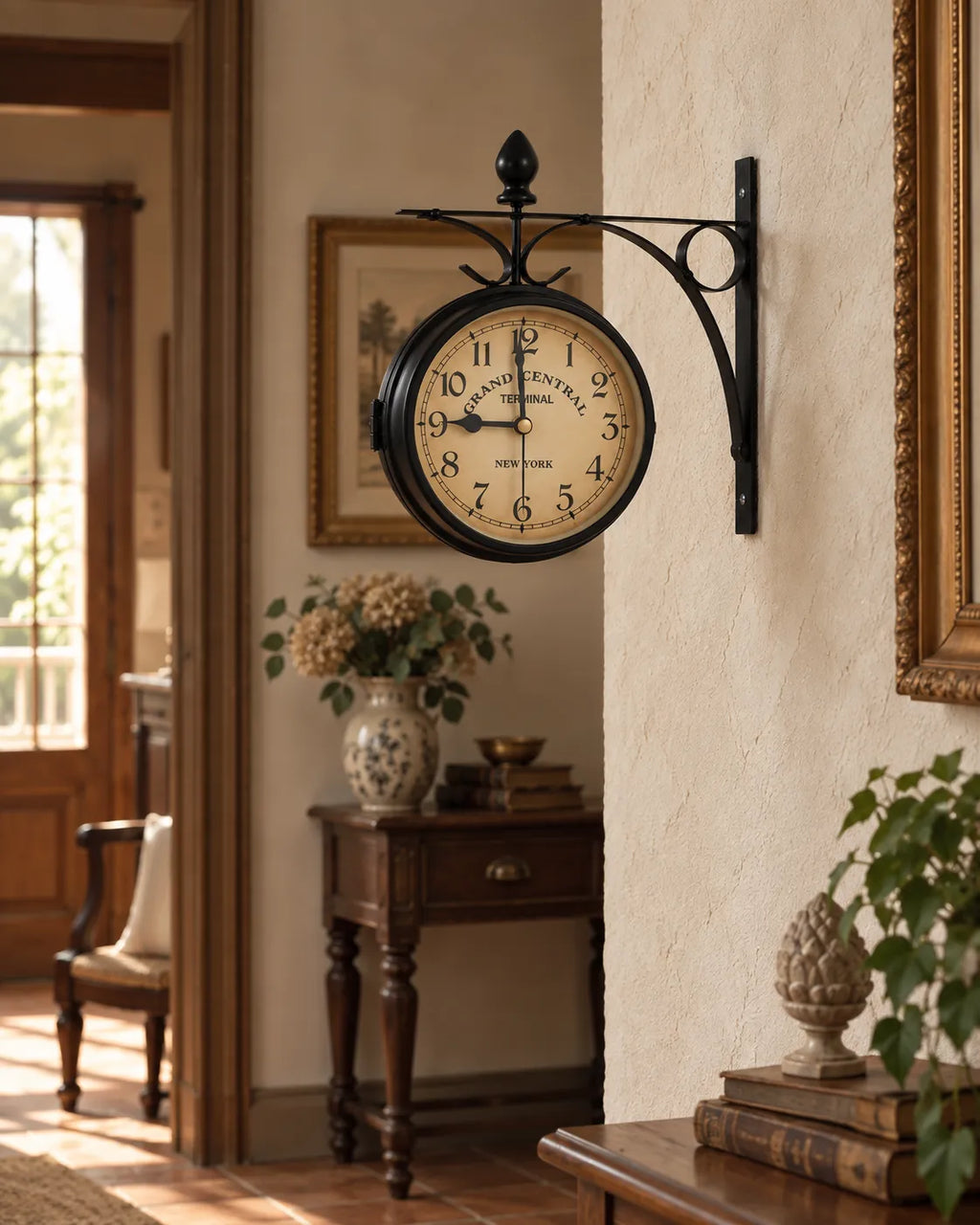 Horloge Murale de Gare Double Face Métal Noir 24 × 21 cm