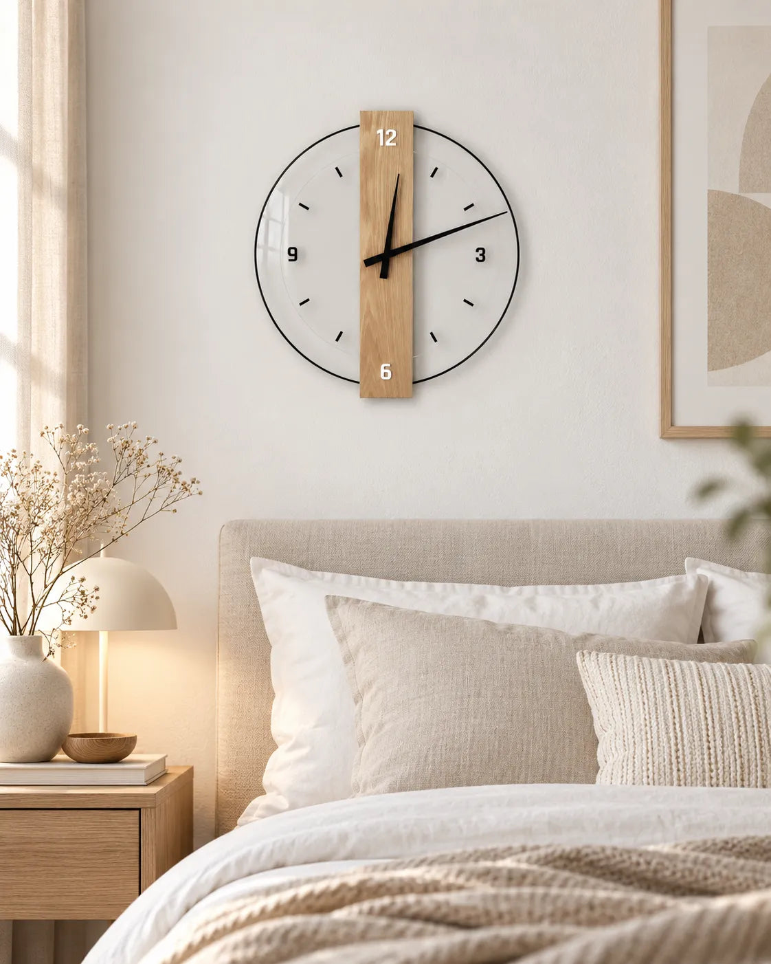 Horloge Murale Bois et Verre Bande Verticale Silencieuse