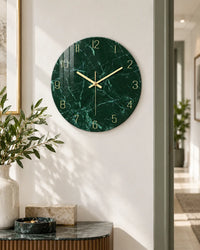 Horloge Murale Verre Trempé Effet Marbre Vert Foncé — 3 Tailles