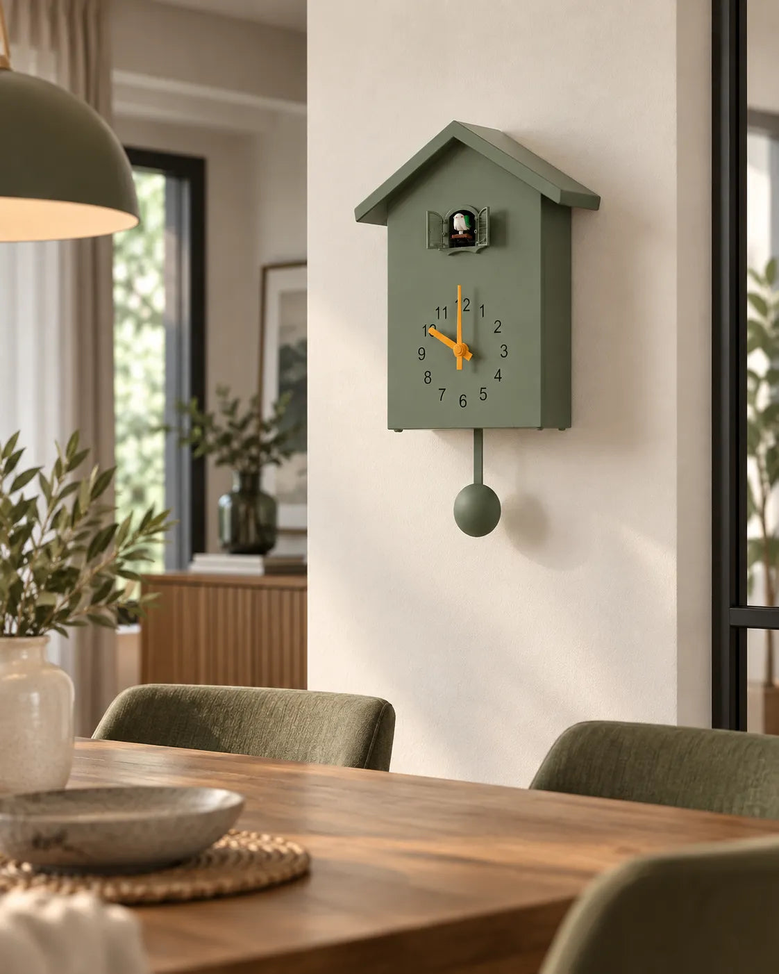 Horloge Coucou Moderne 20 × 25 cm Oiseau Animé et Balancier