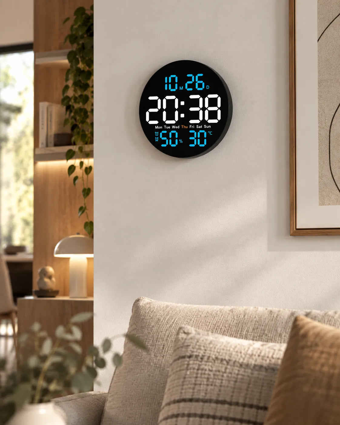 Horloge Murale LED Ronde 25 cm Double Alarme et Calendrier