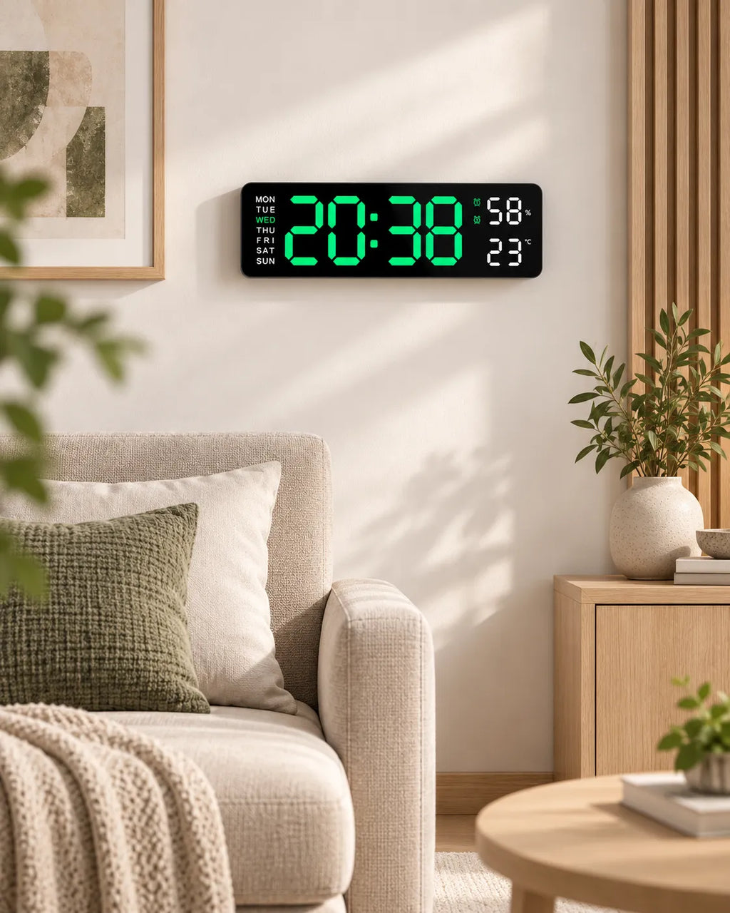 Horloge Murale Numérique LED 22,8 cm Température et Humidité