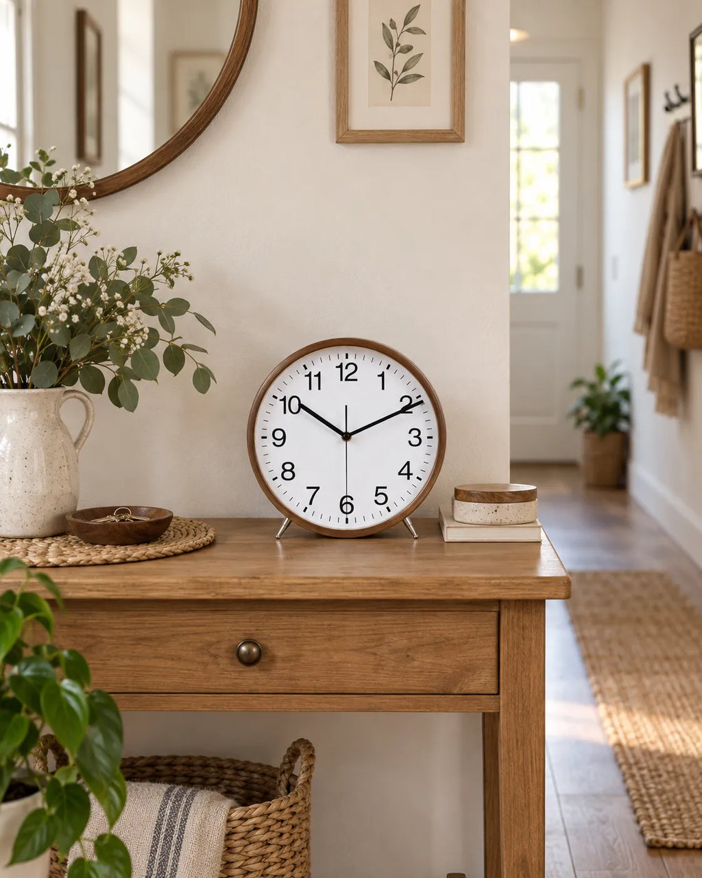 Horloge à Poser Bois 22 cm Silencieuse sur Pieds