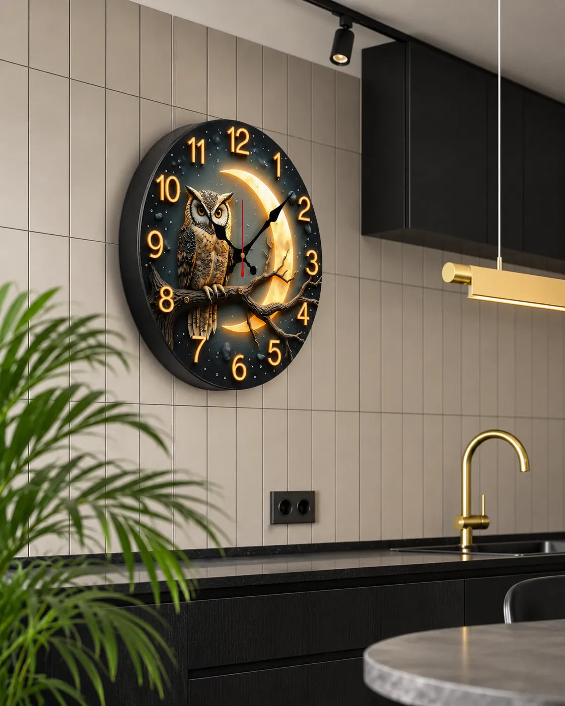Horloge Murale Bois Motif Clair de Lune Silencieuse