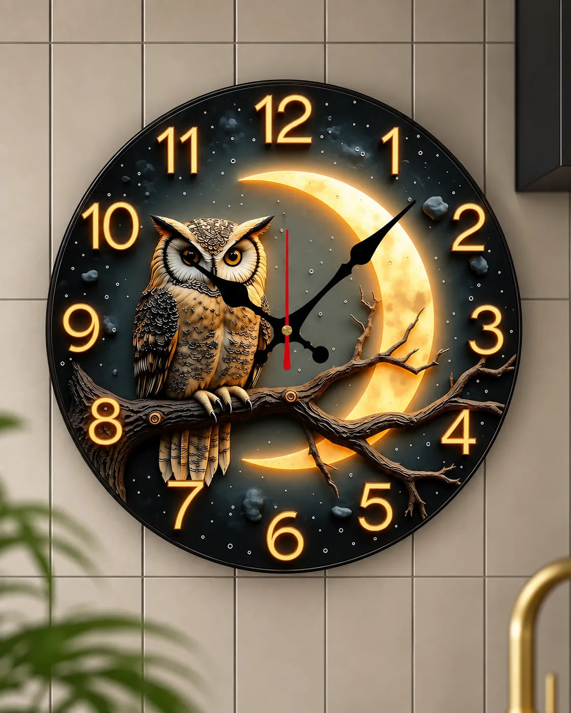 Horloge Murale Bois Motif Clair de Lune Silencieuse