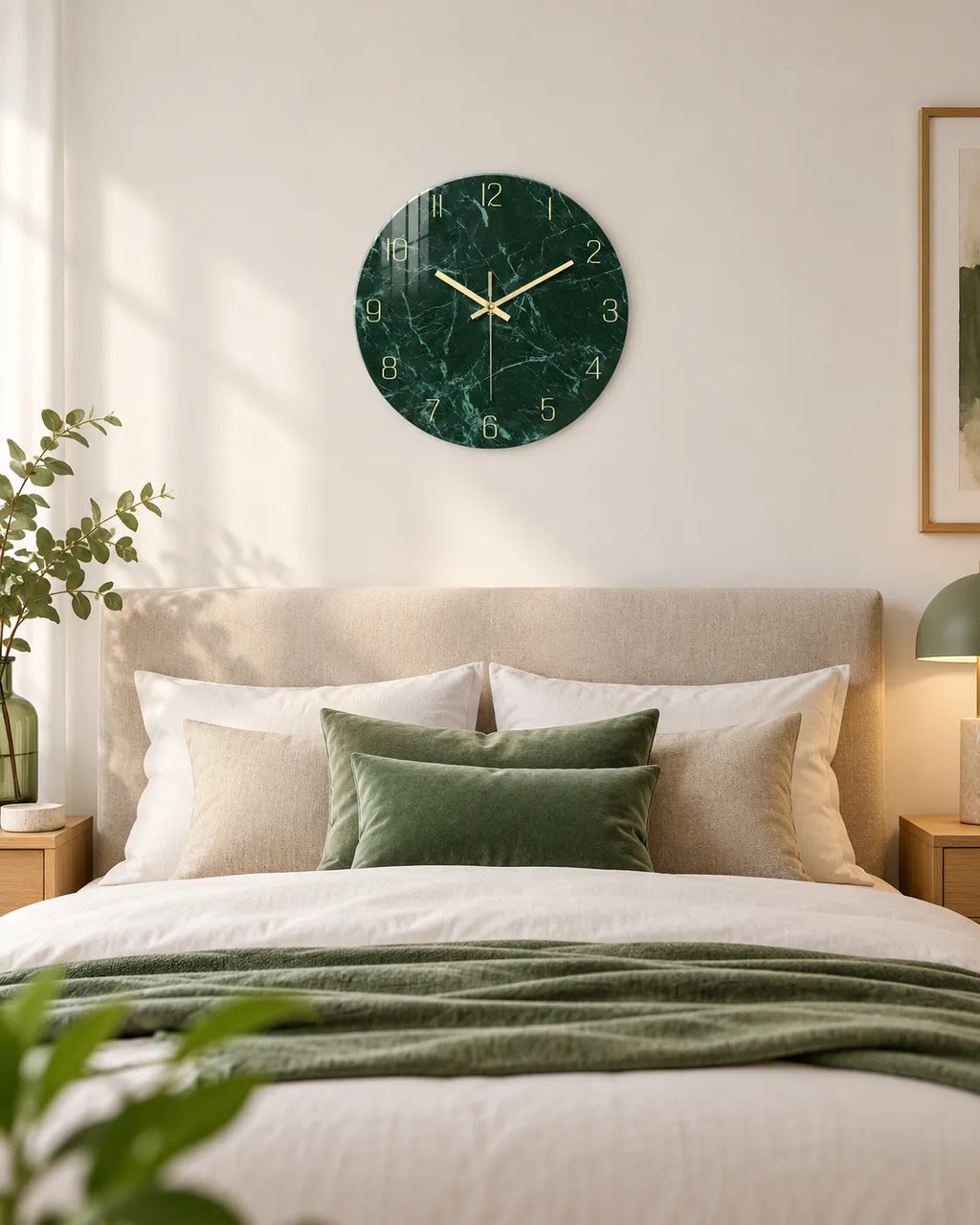 Horloge Murale Verre Trempé Effet Marbre Vert Foncé — 3 Tailles