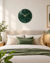 Horloge Murale Verre Trempé Effet Marbre Vert Foncé — 3 Tailles