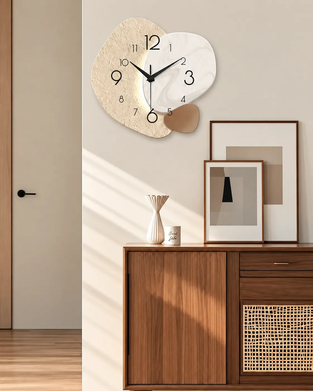 Horloge Murale Bois MDF Géométrique Silencieuse — 3 Tailles