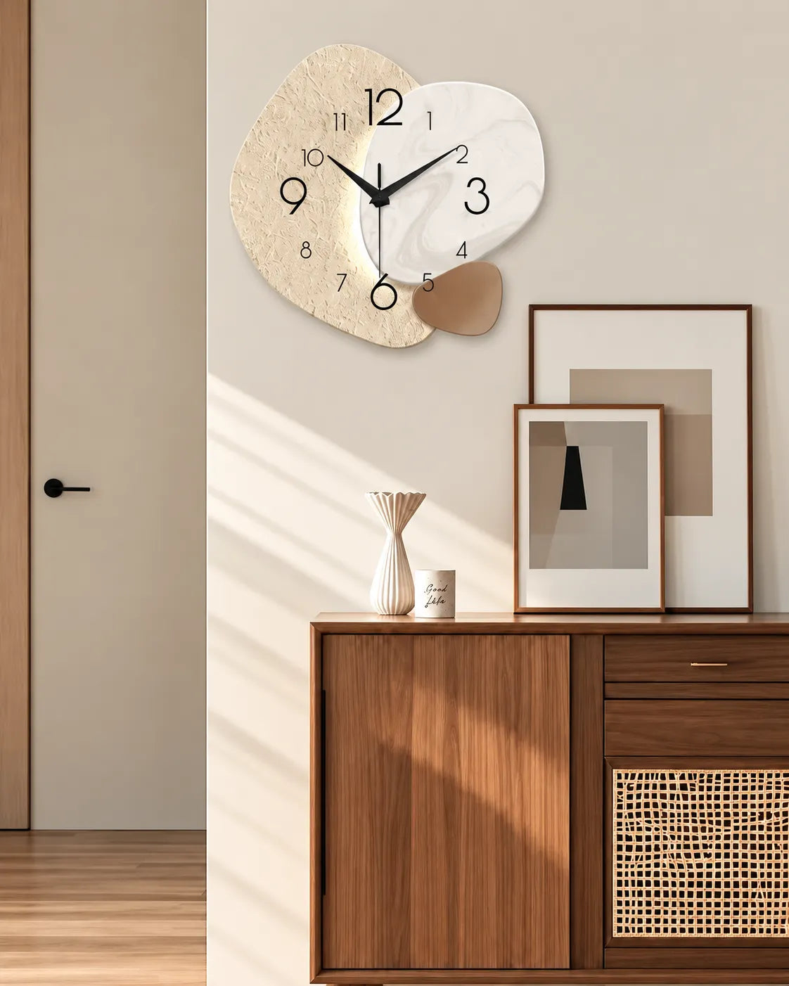Horloge Murale Bois MDF Géométrique Silencieuse — 3 Tailles