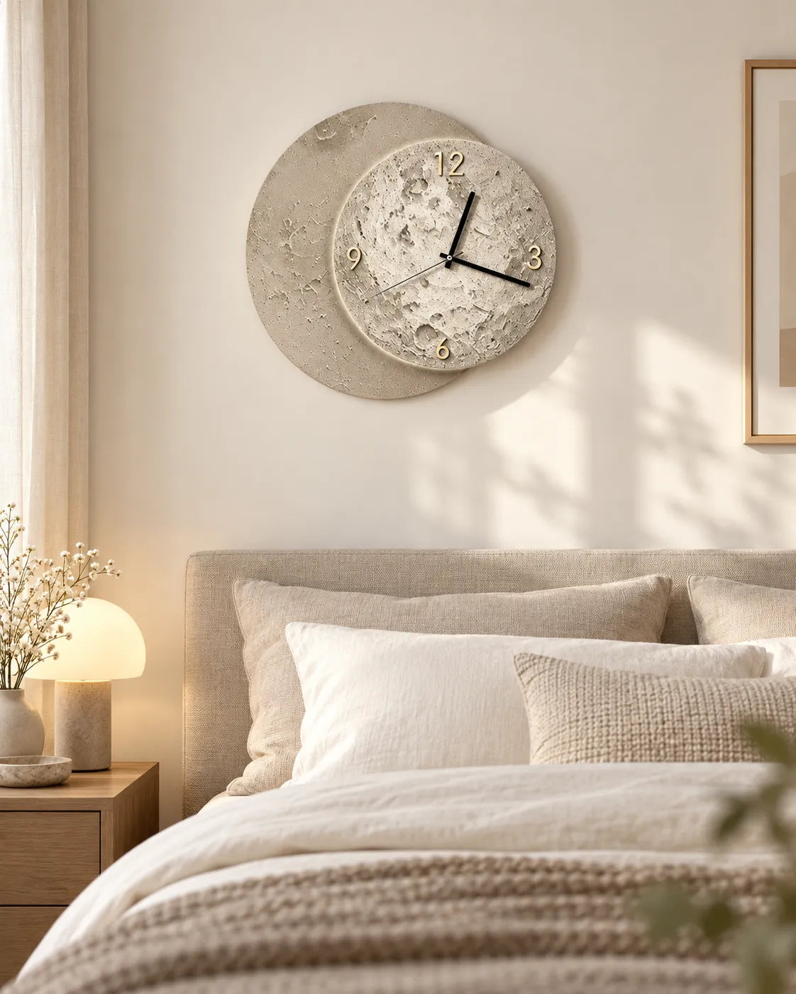 Horloge Murale Bois Lune Double Cercle 40 × 38 cm Silencieuse