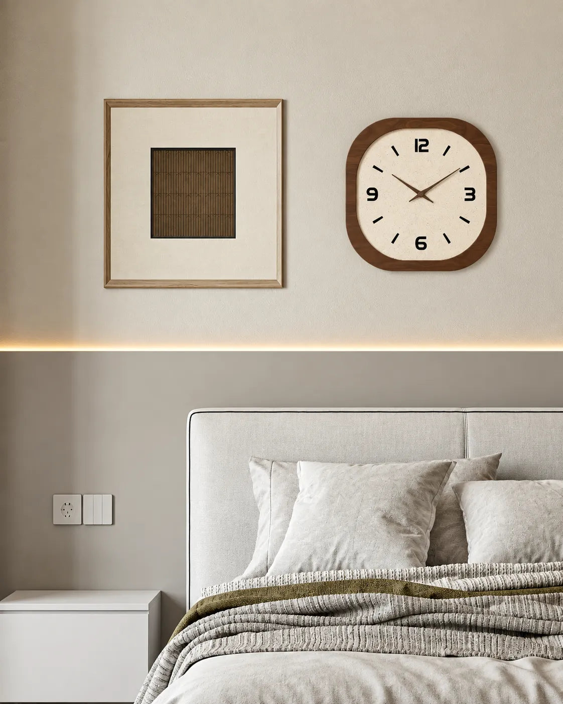 Horloge Murale Bois Carrée Crème Rétro Silencieuse — 3 Tailles