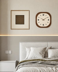 Horloge Murale Bois Carrée Crème Rétro Silencieuse — 3 Tailles