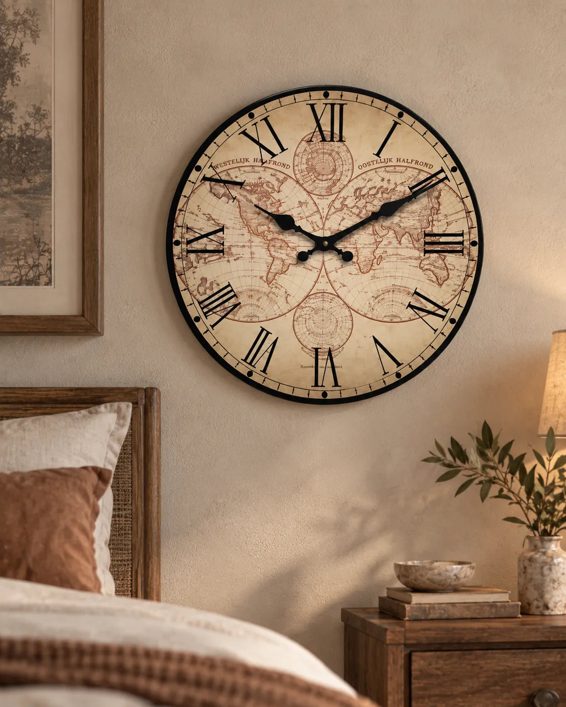 Horloge Murale Bois Marine Motif Boussole Silencieuse — 4 Tailles