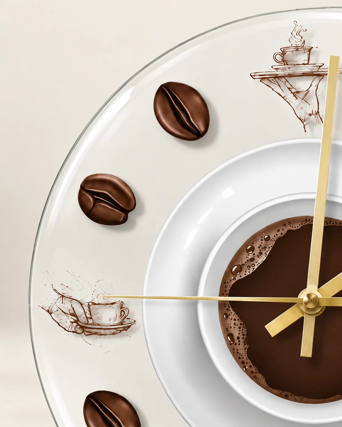 Horloge Murale Cuisine Motif Café Acrylique 30 cm — LED en Option