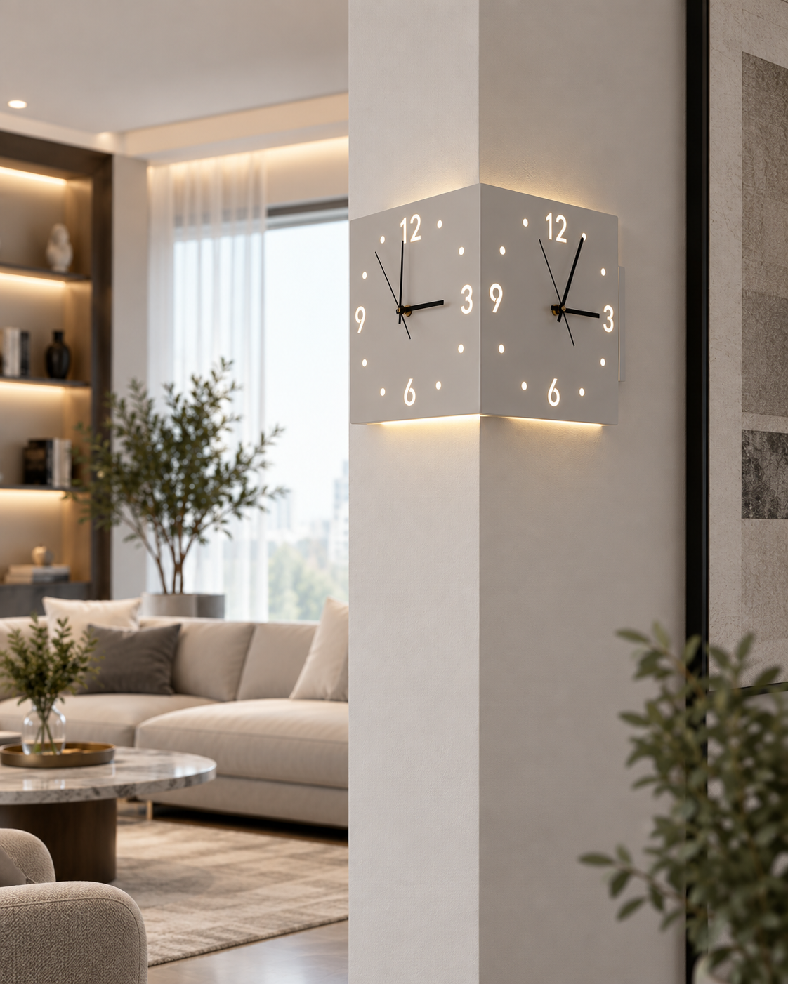 Horloge Murale d’Angle Double Face Carrée Silencieuse