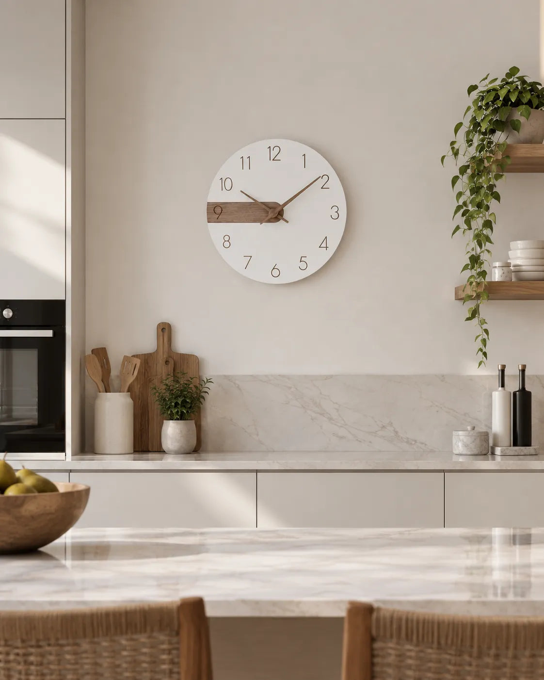 Horloge Murale Bois et Acrylique Blanc 30 cm Silencieuse