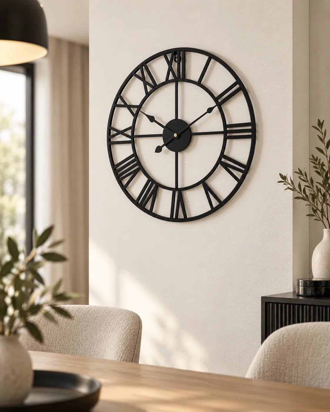 Horloge Murale Métal Ajouré 40 cm Chiffres Romains Silencieuse