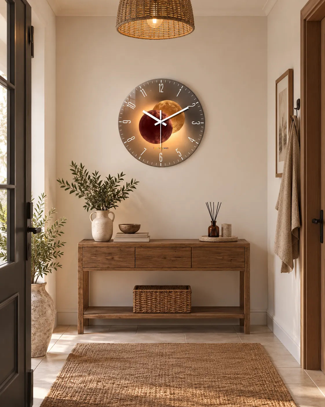 Horloge Murale Verre Trempé Motif Ombres Silencieuse — 3 Tailles