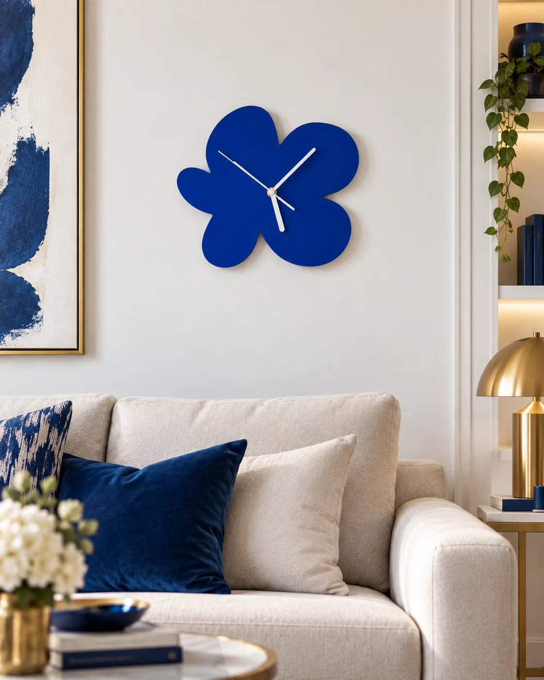 Horloge Murale Fleur Bleu Klein 28 × 26 cm Silencieuse