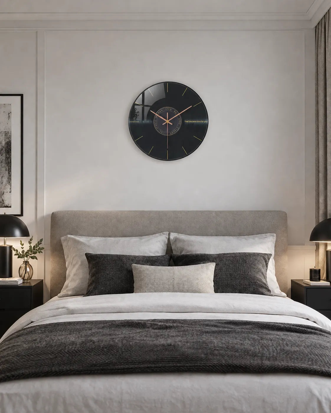 Horloge Murale Musique Verre Trempé Motif Vinyle Silencieuse