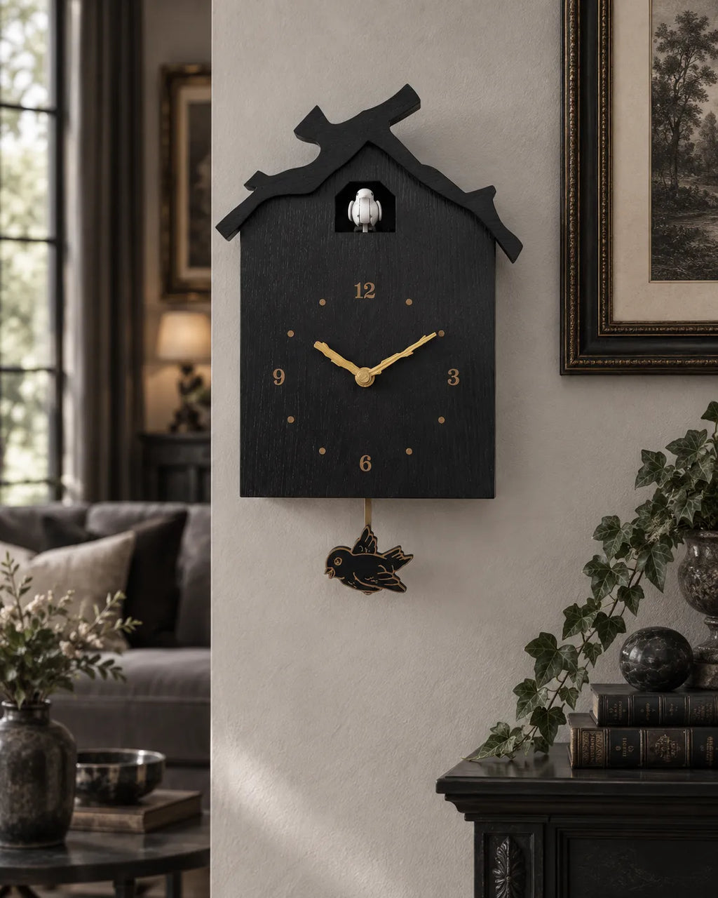 Horloge Coucou Bois Maison avec Oiseau Animé et Balancier