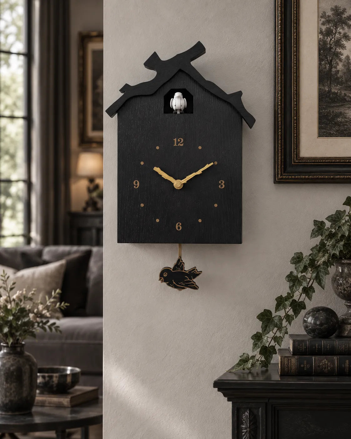 Horloge Coucou Bois Maison avec Oiseau Animé et Balancier
