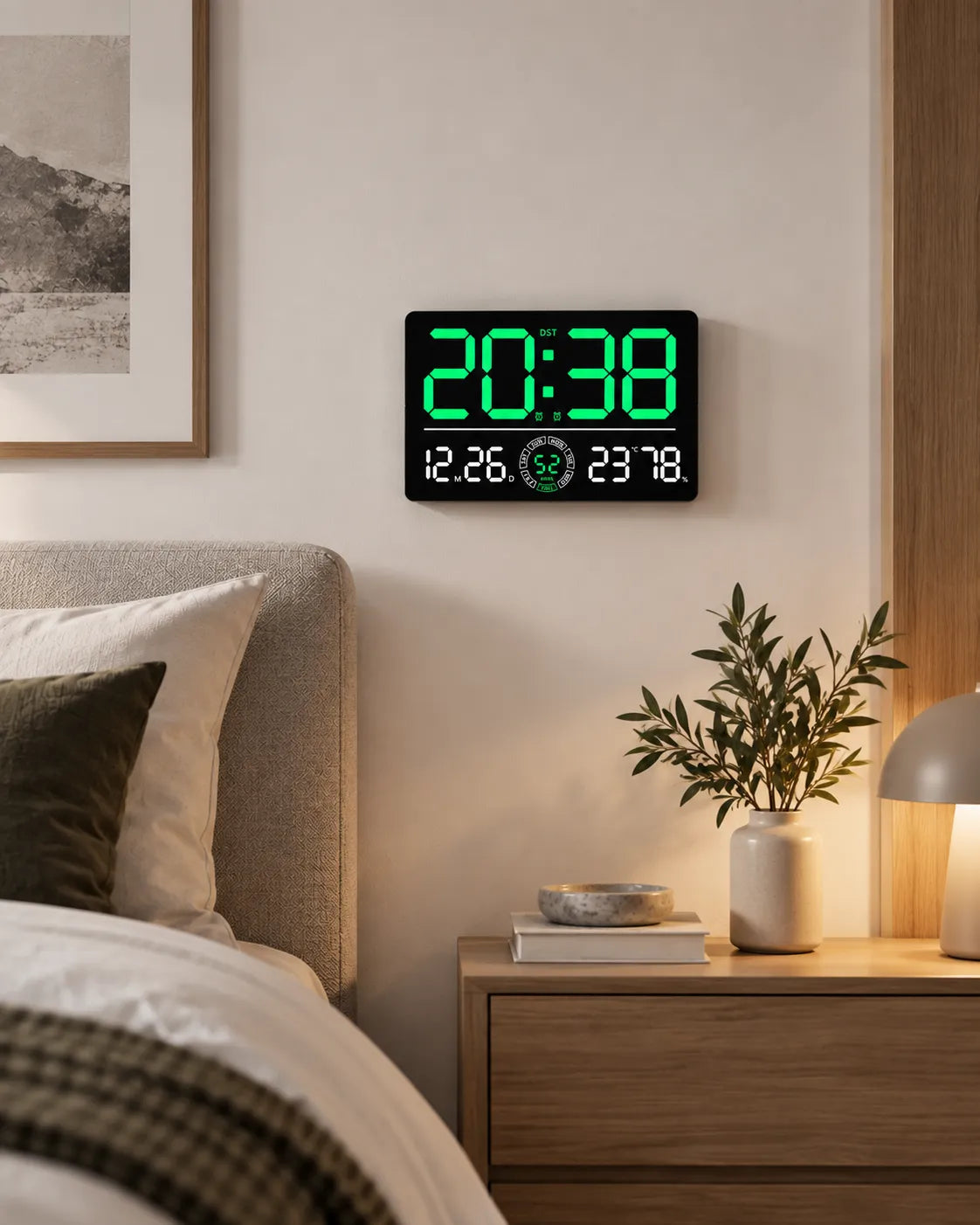 Horloge Murale Numérique LED 33 cm Double Alarme et Compte à Rebours