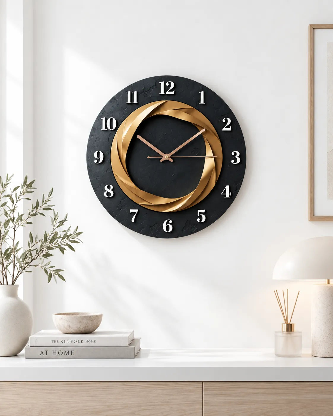 Horloge Murale Spirale Dorée Silencieuse — 2 Tailles