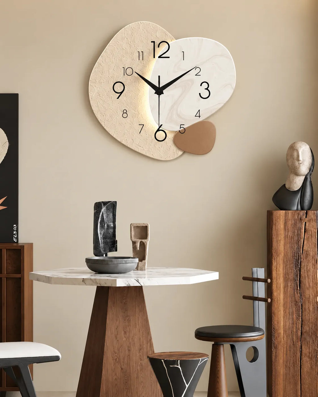 Horloge Murale Bois MDF Géométrique Silencieuse — 3 Tailles