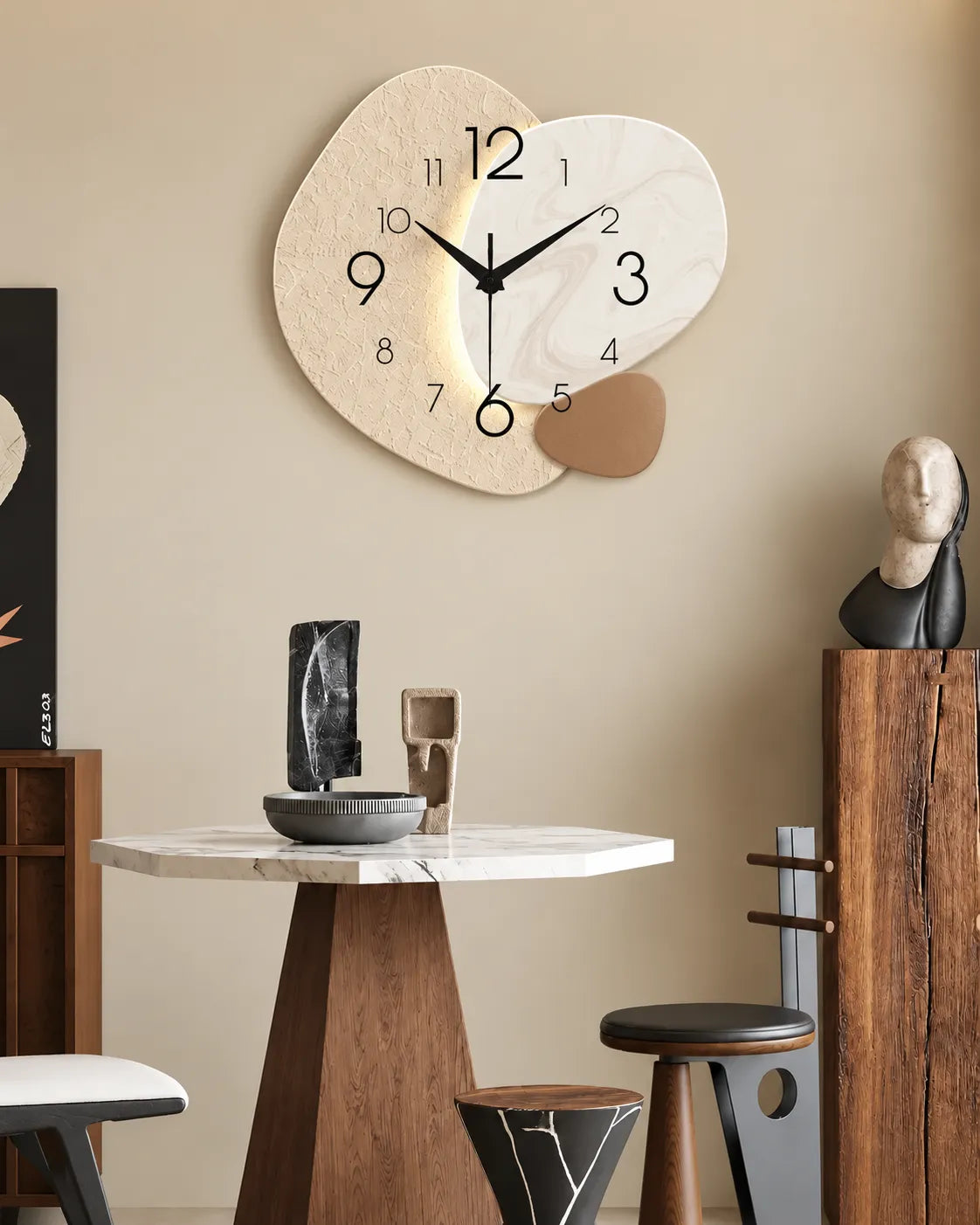 Horloge Murale Bois MDF Géométrique Silencieuse — 3 Tailles
